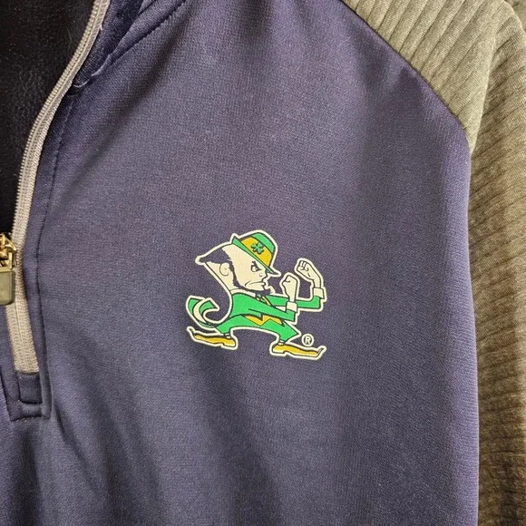 Notre Dame Fighting Irish‎ Quarter Zip Pullover Sweatshirt Mens L Navy Gray - Picture 6 of 8